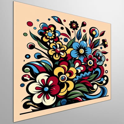 Pop art bloemen schilderij | Floral Fantasie: Een Levendige Verbeelding van Pop Art Bloemen | Kunst - 20x20 centimeter op Dibond | Foto op Dibond