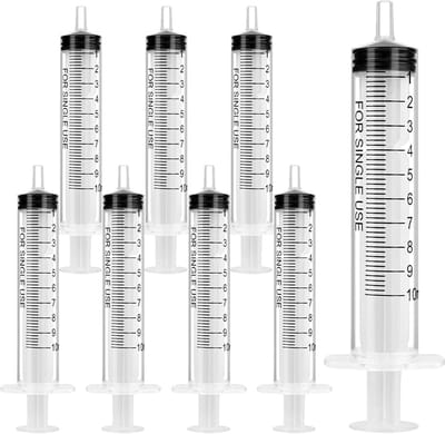Plastic Spuit, Pak van 8 Wegwerpspuiten 10 ml Voedingsspuit Plastic Buis Voor het Voeren Van Kleine Huisdieren Motorolie of Remvloeistof [Niet-Medisch Gebruik]