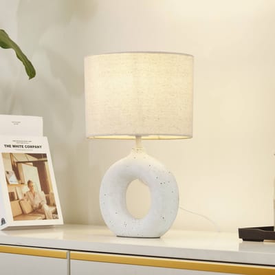 Lindby - Tafellamp - 1licht - Textiel, beton - H: 37 cm - E27 - beige, wit