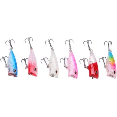 6 Stuks Hard Aas Topwater Vissen Poppers 3D Ogen Levensechte Zwembaars voor Zoetwater Zoutwater white