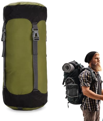 Draagtas voor Slaapzak (Groen, L) - Slaapzak Hoes - Slaapzak compressie bag - Waterafstotend en ultralicht - voor Kamperen, Camping, Backpacken, Hiken, Festivals, Logeren, Buitenhuis - Ruimtebesparende uitrusting