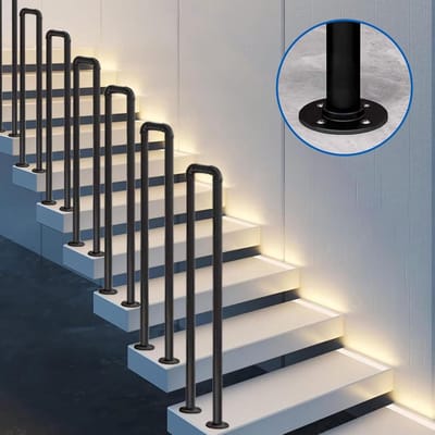 Trapleuning - Metalen steun - Veilig traplopen - Smeedijzer gegalvaniseerd - 90 cm - Zwart