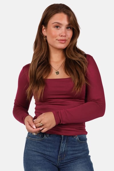 Getdrezzed Top - Maat: XS - Dubbel gevoerde top met vierkante hals bordeaux