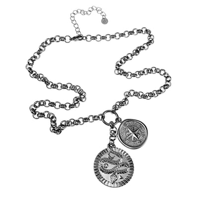 51 tot 59cm Ketting Dames - Gepolijst RVS - Ronde Schakelketting met Twee Medaillons - Dottilove Ketting - Verstelbaar