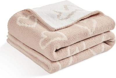100x75 cm Zachte Chenille Babydeken voor Jongens en Meisjes | Warm en Gezellig | Pasgeboren Essentials | Baby Shower Cadeau - Roze met Hartjes
