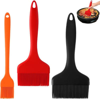 Set van 3 Siliconen Bakborstels - Breed, Hittebestendig en BPA-vrij voor Keuken en Bakken - Ideaal voor Olie en Sauzen, 9 + 7 + 3.2 cm