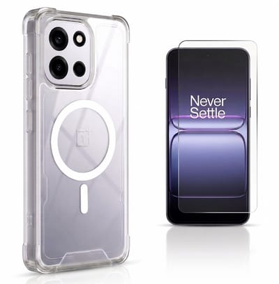 Hoesje en Glas Geschikt voor OnePlus Nord 6 - Transparant - Casemania Anti-Shock Magnetische Back Cover - Geschikt voor MagSafe Telefoonhoesje + 1x Glazen Screenprotector