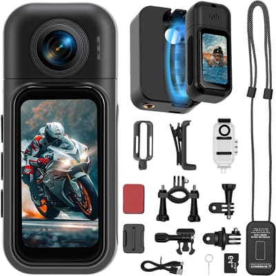 Mini Action Camera - Zwart - Compact en Waterdicht - 1080P HD Sportcamera met 180° Roterende Lens - Voor Actieve Outdooractiviteiten
