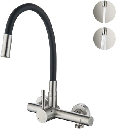 Dailygoods- Keukenkraan Wandmontage - 360° Flexibele Uitloop - Mengkraan met 2 Sproeimodi - 3/4 Inch Aansluiting - Roestvrij Staal - Handvat voor Vaatwasser - Wandkraan