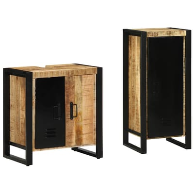 vidaXL - Badkamermeubel - Set - 2 - st - Bruin - en - Zwart - Massief - Mango - Hout
