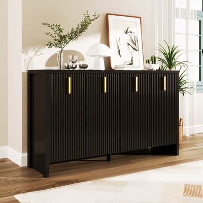 Minimalistisch Zwart Dressoir-Met Gouden Handgrepen-Verstelbare Scheidingswanden-Flexibele Opberglossing met Elegant Design-Zwart