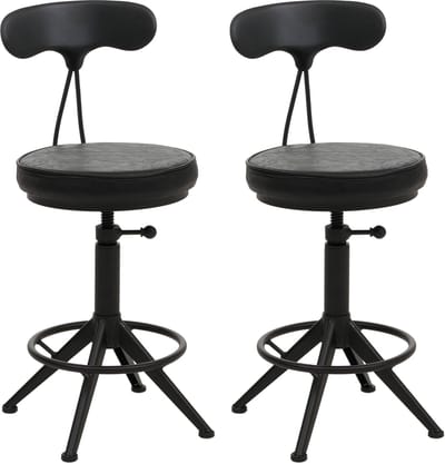 Set van 2 barkrukken MCW-O84, barkruk draaibare kruk Industrial in hoogte verstelbaar, kunstleer metaal ~ zwart
