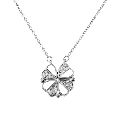 Decopatent - Halsketting Ketting Dames met Vier Hart en rond - Harten Schakelketting Verstelbaar van 40 tot 45 Cm. - Nikkelvrij - Kettingen met bedel hanger vrouw met 4 Harten - Elegant Cadeau - Zilverkleurig