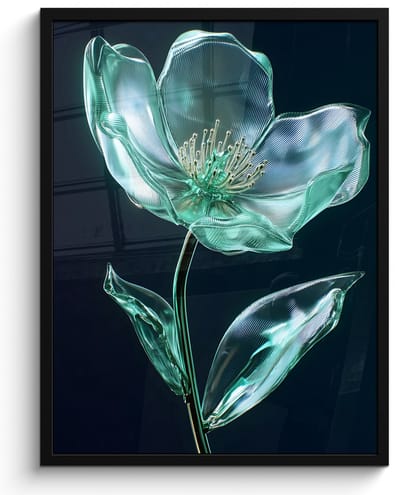 Poster in lijst - Fotolijst 50x70 cm - Posters - Bladeren - Bloem - Glazen - Donkerblauw - Posterlijst zwart - Decoratie - Wanddecoratie woonkamer - Muurdecoratie slaapkamer