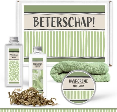 Brievenbus cadeau "Beterschap" - 4 Producten - 300 Gram - Triomf Cosmetica | Brievenbus Cadeau Man Brievenbus Cadeau Vrouw Opkikkertje voor haar Beterschap Cadeau Moeder Vriendin Bodylotion Douchegel Handcrème Brievenbuspakketje