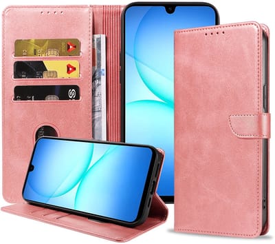 Geschikt voor Samsung Galaxy A17 Telefoonhoesje Kunstleer met Magnetisch lipje en Pasjeshouder Book Case met Klepje - Walletcase with Cardslot - Rosé Goud - Smartphonica geschikt voor Samsung Galaxy A17