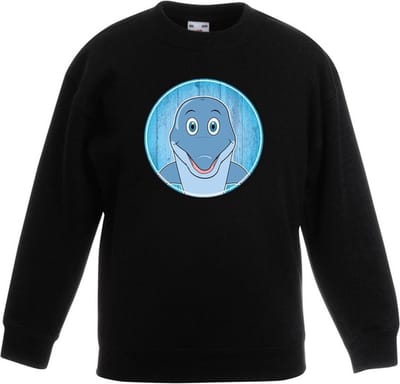 Kinder sweater zwart met vrolijke dolfijn print - dolfijnen trui - kinderkleding / kleding 98/104