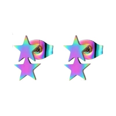 Aramat Jewels | Oorbellen | Stalen Multicolor Sterren Oorbellen - Hip & Kleurrijk | | | |9mm | Staal | Kinderen, Volwassenen | Verkleurd niet