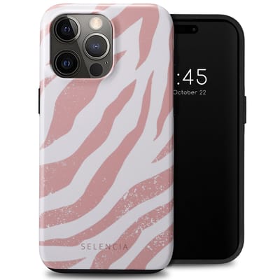 Selencia Hoesje - Geschikt voor Apple iPhone 15 Pro Max - Backcover - Colorful Zebra Old Pink
