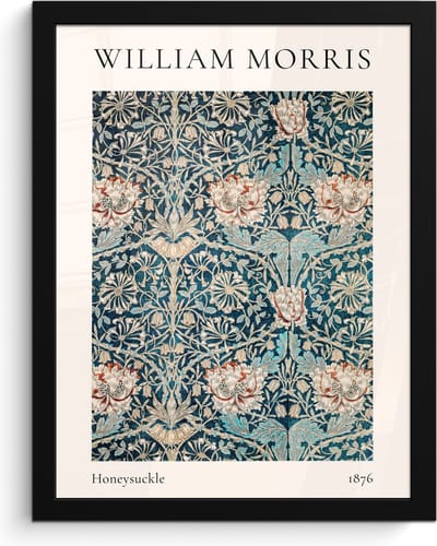Poster in lijst - Fotolijst 30x40 cm - Posters - William Morris - Honeysuckle - Abstract - Natuur - Blauw - Posterlijst zwart - Decoratie - Wanddecoratie woonkamer - Muurdecoratie slaapkamer