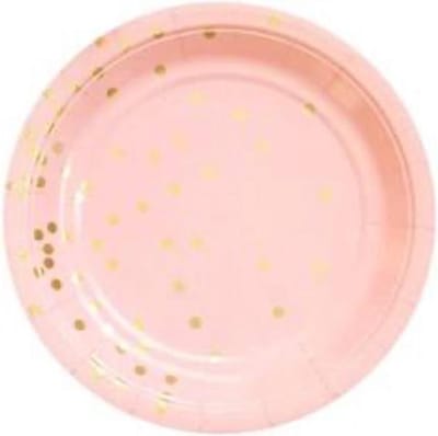 Kartonnen Bordjes roze met stippen 18cm 10st - Wegwerp borden - Feest/verjaardag/BBQ borden / Gebak bordjes maat - feestjes - Babyshower