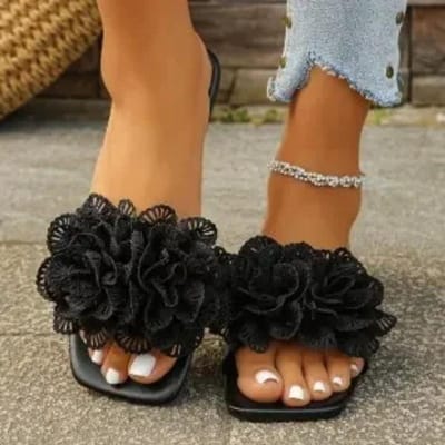 Chaussures pour femmes en solde, pantoufles à bout ouvert pour femmes, pantoufles de plage d'extérieur, sandales plates à bout carré avec fleurs, grande taille 36 brown