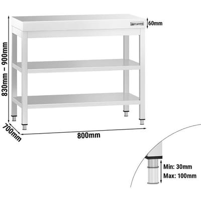 GGM Gastro Edelstahl Arbeitstisch PREMIUM - 800x700mm - mit Grundboden & Zwischenboden Zilver