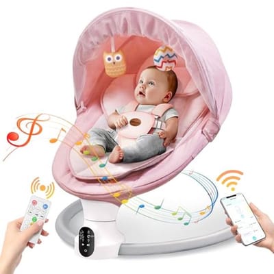 Elektrische babyschommel met app-functie, 5-puntsriem, bluetooth en 10 muziek opties