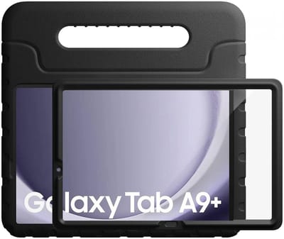 HappyCase Candy+ Kinder Hoes Geschikt voor Samsung Tab A11 Plus / Tab A9 Plus | Tablethoes met Ingebouwde Screenprotector | Kindvriendelijk | Beschermhoes | Handvat en Standaard | Kinderhoes | Zwart