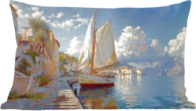 Sierkussens - Kussentjes Woonkamer - 60x40 cm - Zeilschip - Huizen - Kade - Zee