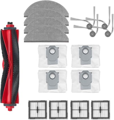 17 stuks Accessoireset onderdelen - compatibel met de Roborock Q10V/ Q10 PF/ Q10 V+/ Q10 P+/ Q10 VF/ VF+/ P/ PF+ robotstofzuiger - De set bevat 1 hoofdborstel, 4 dweildoeken, 4 HEPA-filters, 4 zijborstels en 4 stofzakken