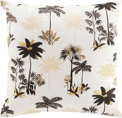 Cushion Palms Beige Zwart Goud 45 x 45 cm Vierkante Katoenen Kussen met Rits Inclusief Vulling voor Bank en Decoratie