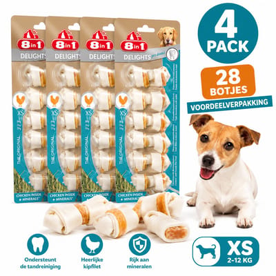 8in1 Delights Pro Dental XS - 4 x 7 Stuks - Voordeelverpakking - Kauwbotten voor Kleine Honden 2-12 kg - Kip - 4 pack