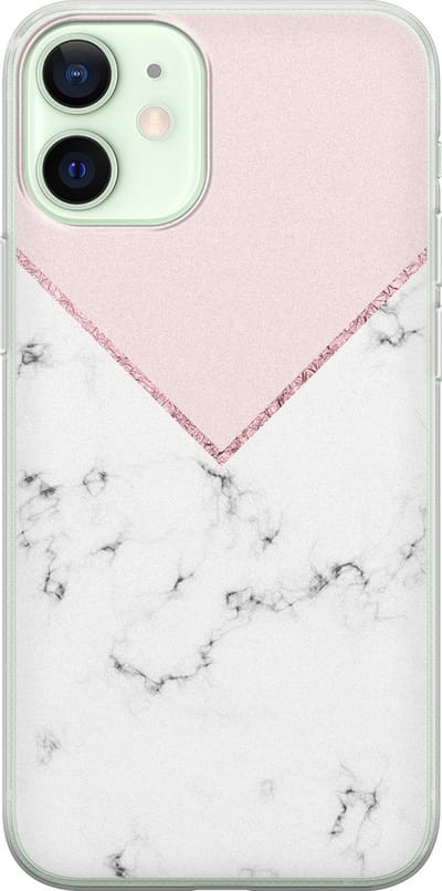 Leuke Telefoonhoesjes - Geschikt voor iPhone 12 Mini - Marmer roze grijs - Soft case - TPU - Roze