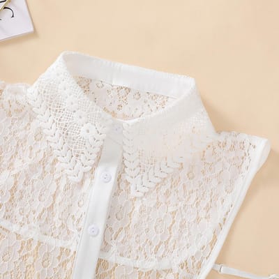 Holle Geborduurde Kraag, Kant Nepkraag, Elegant, Modieus, Gepersonaliseerd, Veelzijdig, Afneembare Nepkraag beige