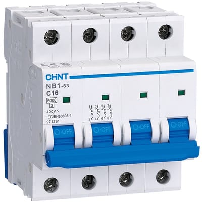 Chint installatieautomaat 3-fase, 3-polig+nul 50A B-kar (NB1-63 3PN B50) - 181132