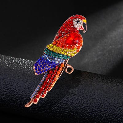 Vintage Dames Heren Papegaai Vogel Kristal Zware Industrie Badges Broches Retro Klassiek Prachtig Strass Unisex Spelden Sieraden red