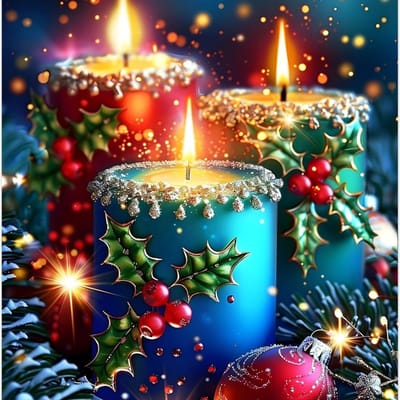 Famanu – 5D diamond painting set - kerstkaars ontwerp - zelfschilderij met strass en borduurwerk - kruissteek - 30 x 40 cm - creatief en ontspannend hobbyproject - inclusief benodigdheden