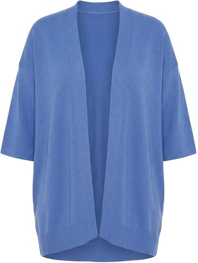 Ulla Popken - Dames - Vest oversized open model sjaalkraag korte mouwen - Licht zeilblauw - Maat 50+