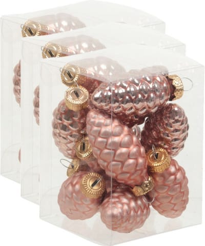36x Dennenappel kersthangers/kerstballen koraal roze van glas - 6 cm - mat/glans - Kerstboomversiering