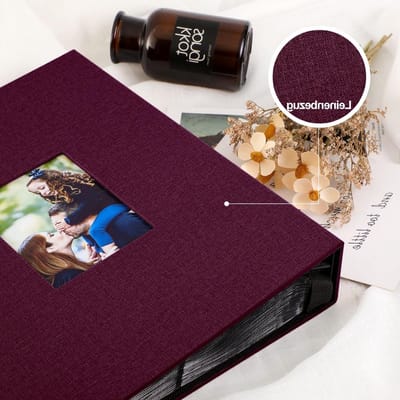 Fotoalbum 10 x 15 cm met 400 Compartimenten, Linnen Insteekalbum voor Portretten en Herinneringen, Paars