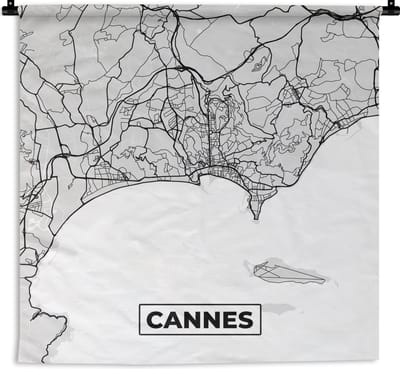 Wandkleed - Wanddoek - Cannes - Plattegrond - Frankrijk - Kaart - Stadskaart - 180x180 cm - Wandtapijt