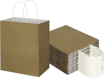50x Luxe Gouden Kraft Papieren Zakken met Handvatten - Middelgroot Cadeau- en Winkelwitjes