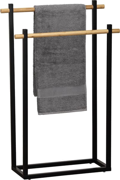 Tendance Handdoeken ophangrek/houder - badkamer - bamboe hout/metaal - 53 x 20 x 82 cm - zwart