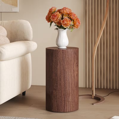 REDOM - Bijzettafel - Rond tafelblad - Cilindrische vorm - Antislip pads - Minimalistische stijl - Woonkamer of zithoek - MDF - Walnoot - 30 x 30 x 55 cm