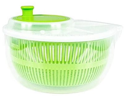 Saladecentrifuge met zwengel en schenktuit - Transparante slakom met zeef
