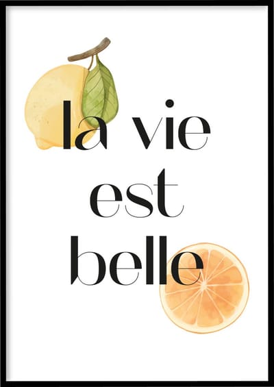 Poster La Vie Est Belle - 30x40 cm met Fotolijst - Quotes poster - Ingelijst – WALLLL