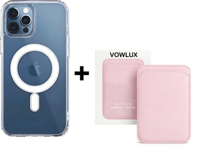 VOWLUX Compatible MagSafe Hoesje voor iPhone 16 Pro Transparant – Inclusief Roze Wallet Pasjeshouder – 24 Magneten – Kunstleer – 3 Kaarten – Shockproof Case