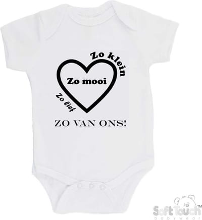 100% katoenen Romper "Zo klein Zo mooi Zo lief Zo van ons!" Unisex Katoen Wit/zwart Maat 56/62