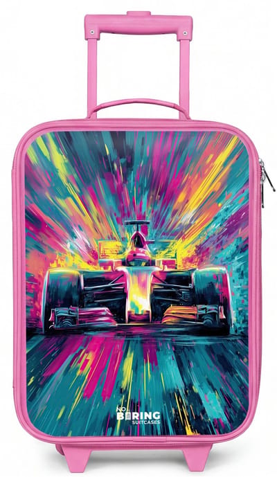 NoBoringSuitcases.com® - Kinderkoffer roze - Kindertrolley meisje - Raceauto - Explosie - Kleurrijk - Abstract - Koffer kind lichtgewicht - Reiskoffer trolley voor kinderen - Koffertje met lichtgevende wieltjes - Rolkoffer